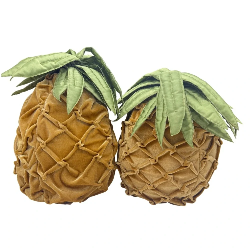 MWW Market Velvet Pineapple Decorative Pillows Gold Green Tropical Decor Set 2